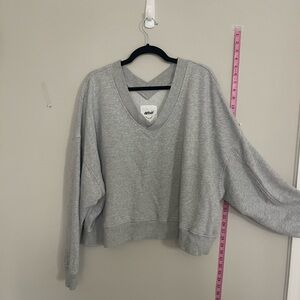 Aerie Light Gray V-Neck Cozy Sweatshirt